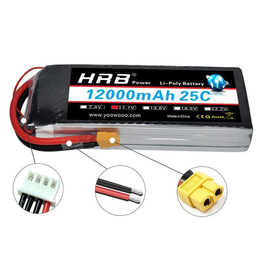 HRB Lipo Battery 12000mah 7.4V 11.1V - T Deans XT60 XT90 EC5 14.8V 18.5V 22.2V 2S 3S 4S 5S 6S 1S RC FPV Helicopter Airplane Parts