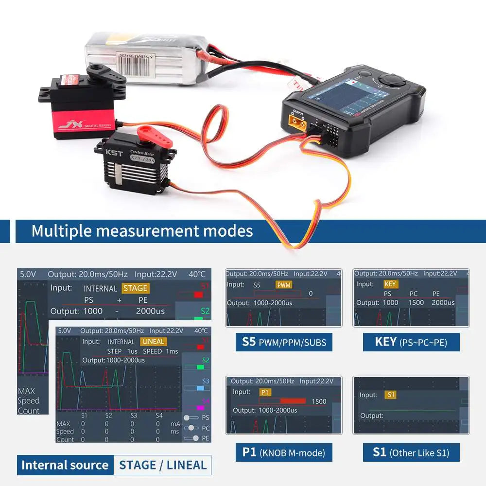 ToolkitRC ST8 - 8CH 100W 2A 7-28V PWM/PPM/SBUS Signal Speed Liner Step Servo Tester W/ 4-Ways Independent Program Signal for Drone Helicopter Airplane 9 ToolkitRC ST8, 5.0v Output: 20.Oms/SOHz Input.22.2