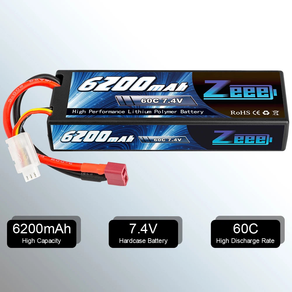 1/2units Zeee 7.4V 60C 6200mAh Lipo Battery, 60c 7-AV High Per formance Lith Um Po ymer Battery RoHS