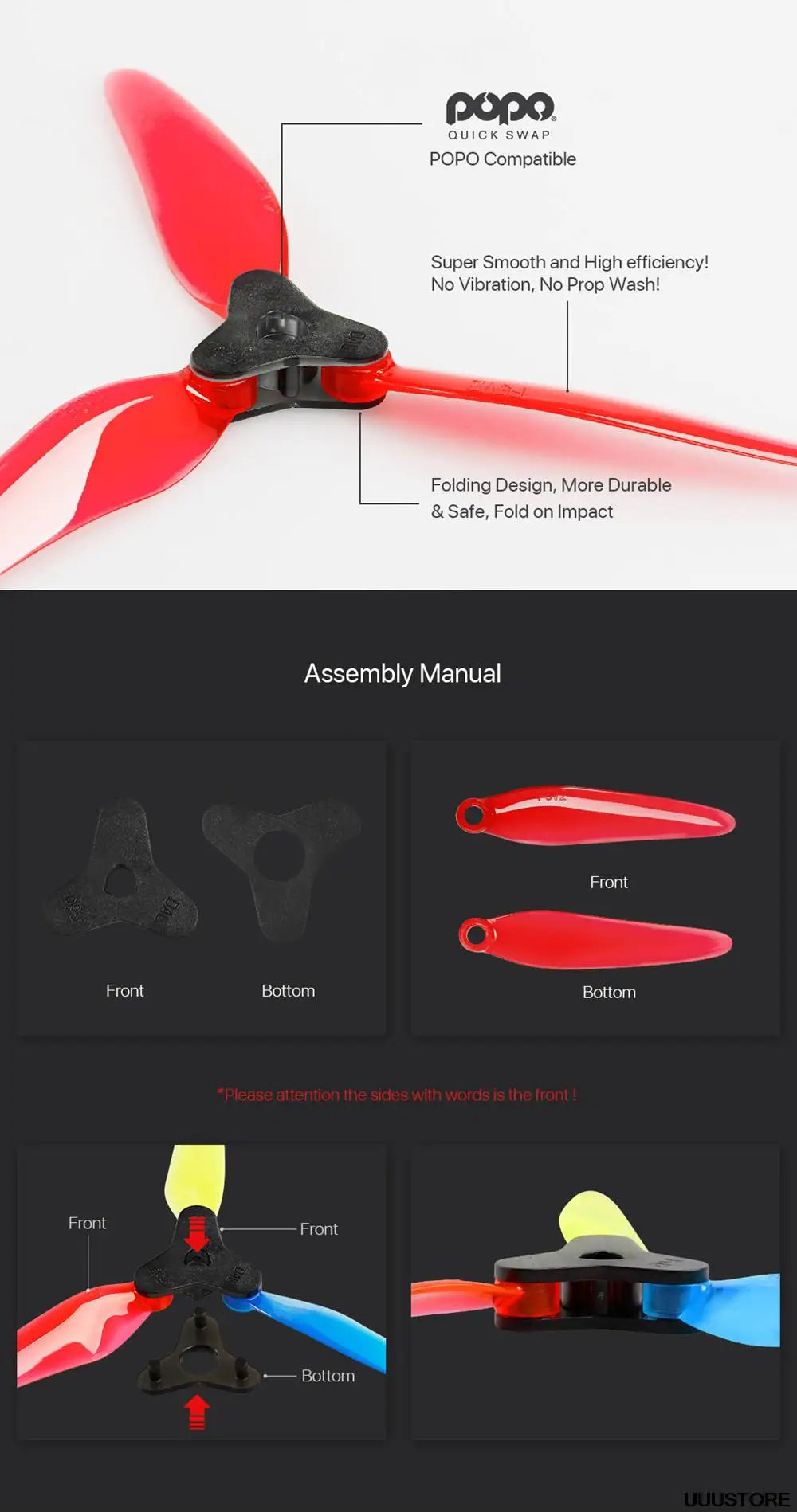2Pairs DALPROP Fold 2 F5 5 Inch 7mm 3-Blade Folding Freestyle Propeller for FPV Racing RC Drone Po QUICK SWA P POPO Compatible Super Smooth and High efficiencyl No Vib