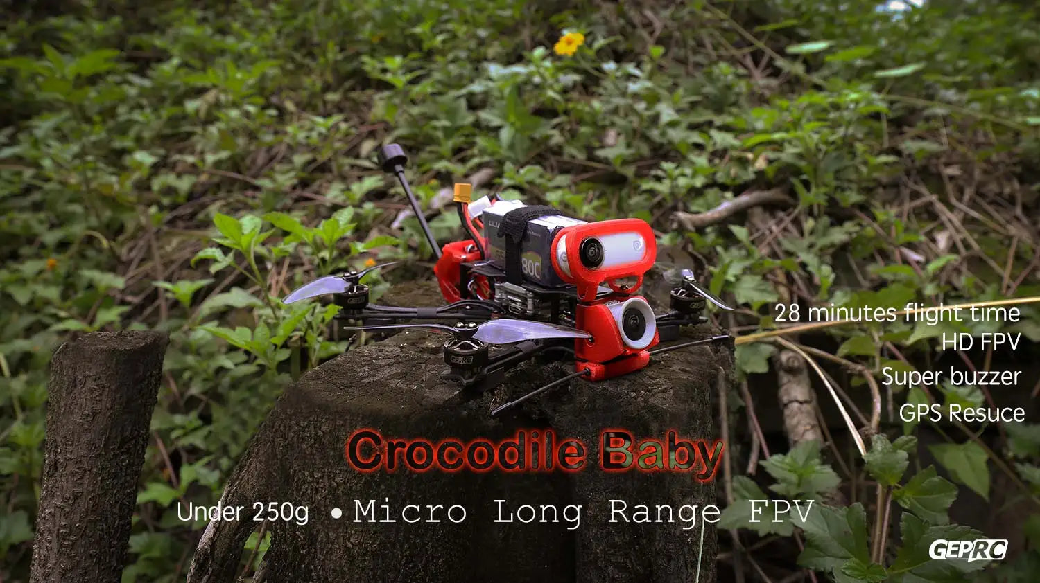 GEPRC Crocodile Baby 4 FPV Drone, Boc/ 28 minutes flight time HD FPV Super buzzer GPS Resuce Croco