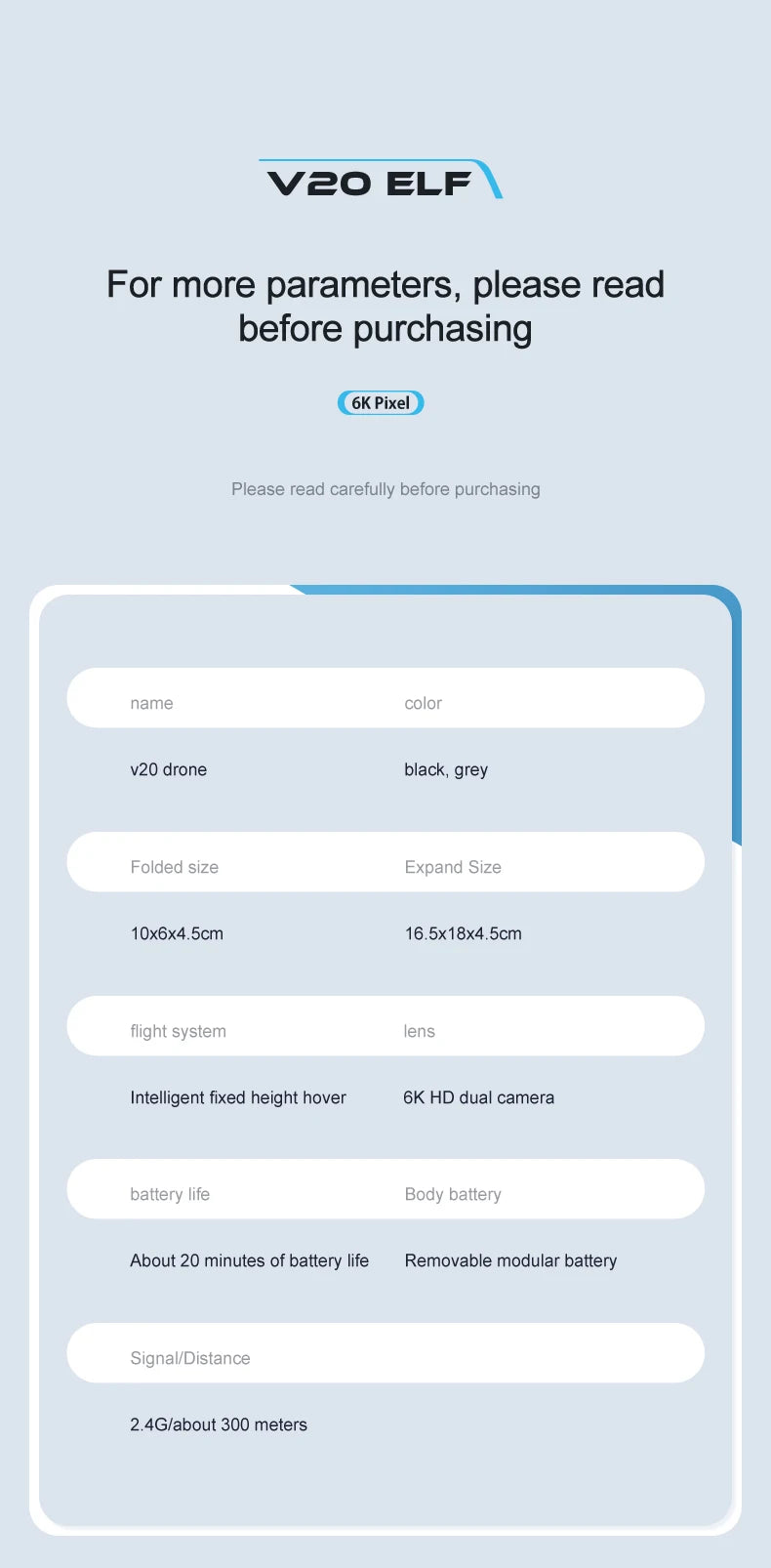 V20 Drone, 6k pixel please read carefully before purchasing name color v20