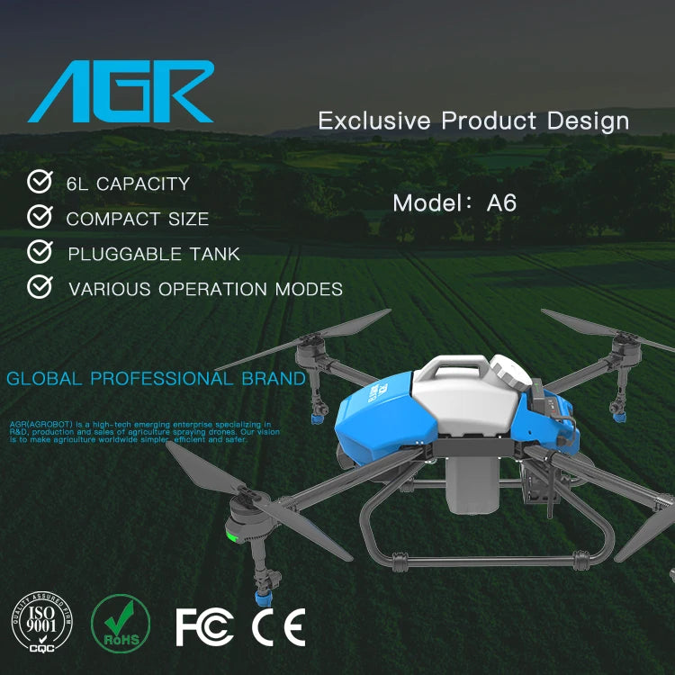 AGR A6 6L Agriculture Drone - AGR China Professional Compact Size 6L automatic flight Agriculture Spraying UAV Drone 7 AGR A6 6L Agriculture Drone, AGR Exclusive Product Design 6L CAPACITY Model - A6 COMPACT SIZE