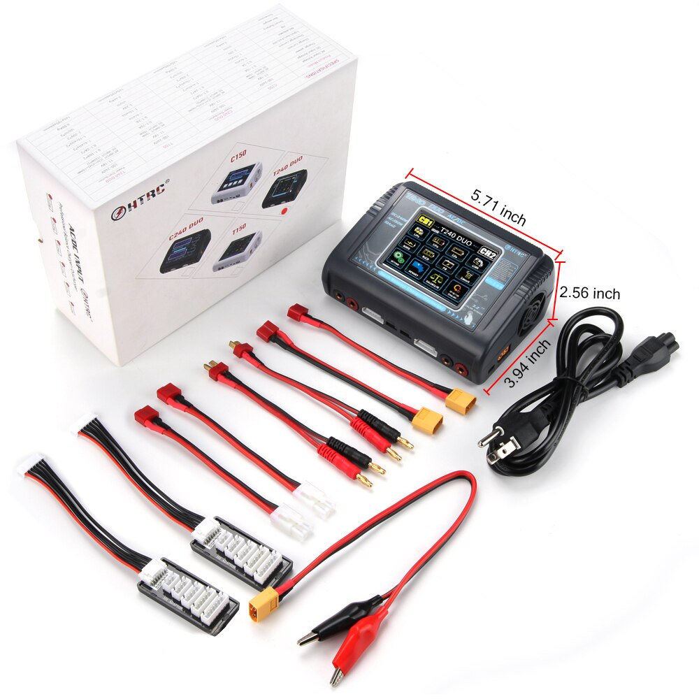 HTRC T240 Duo Lipo Charger - Battery Discharger Dual Channel AC 150W DC 240W Touch Screen RC Charger for Model Car Toy