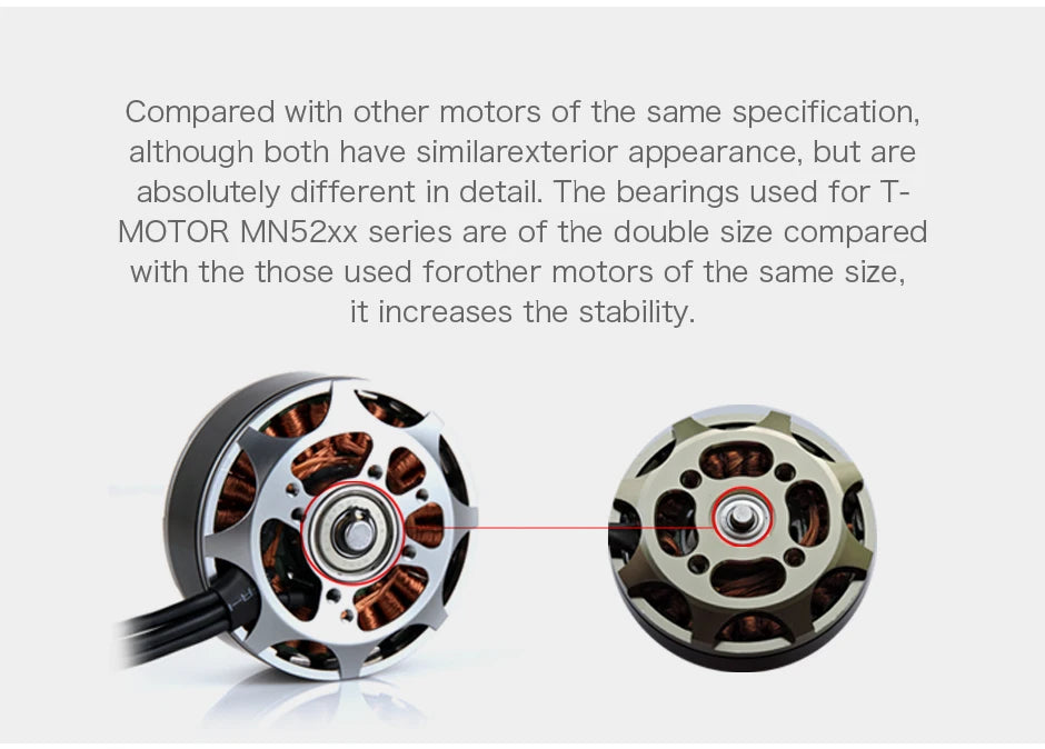 T-motor MN5208 KV340 Motor - 4-6S 4.1KG Thrust High quality Tiger Brushless Motor For UAV Drones Quadcopters Multi-rotor Professional Boats 11 T-motor, the bearings used for T- MOTOR MNSZxX series are of the double