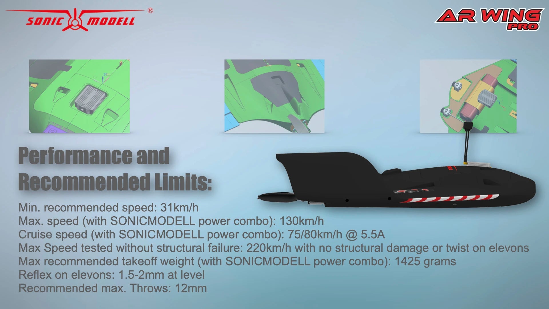 somic MODELL ARWING PRO Performance and Recommended Limits: Min. recommended speed:
