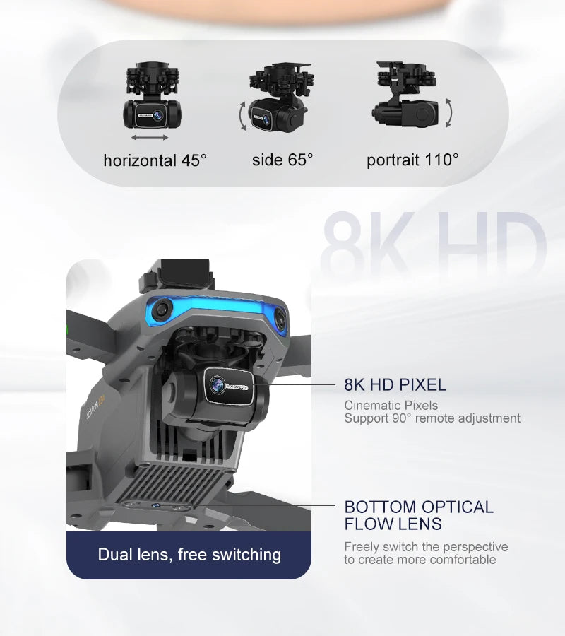 AE3 Pro Max Drone, remote adjustment BOTTOM OPTICAL FLOW LENS Freely switch the perspective Dual lens
