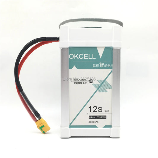 OKCELL 44.4V 12S 8000mAh 20C LiPO Battery, OKCELL 44.4V 12S 8000mAh 20C LiPO battery for EFT G06 UAV multirotor FPV drone.