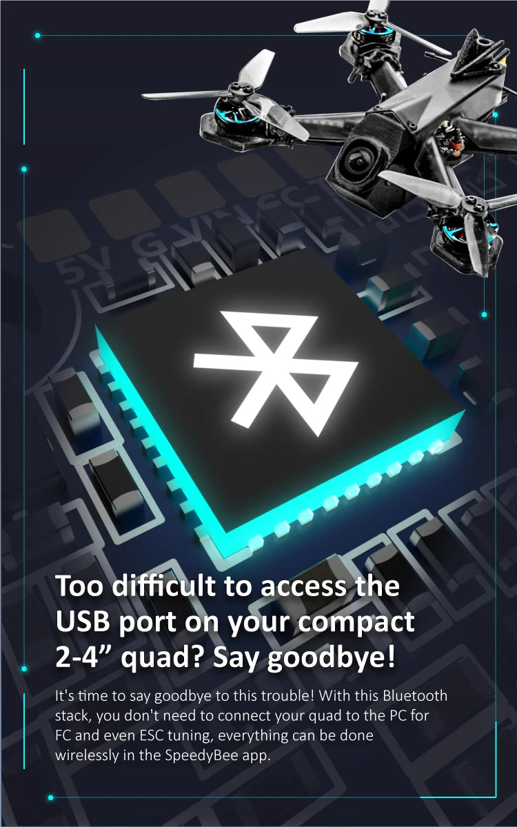 SpeedyBee F7 Stack, the SpeedyBee app lets you connect your quad to the PC wirelessly . the