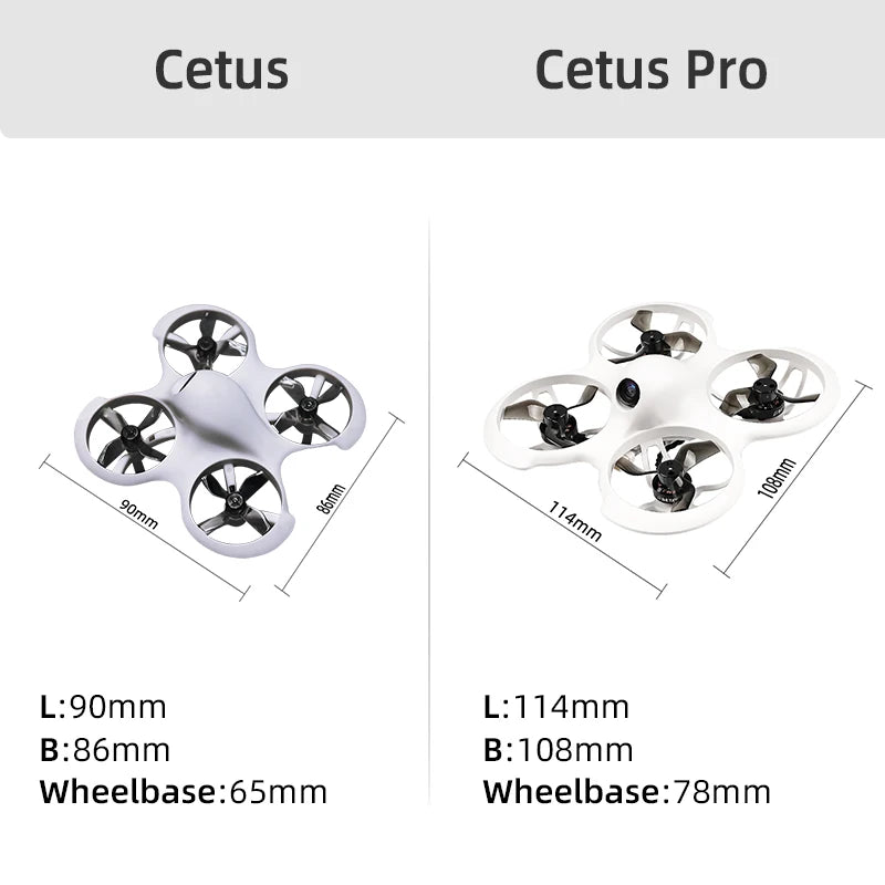 BETAFPV Cetus Pro/Cetus Racing Drone, Cetus Cetus Pro L:9Omm L:I14mm B:86mm