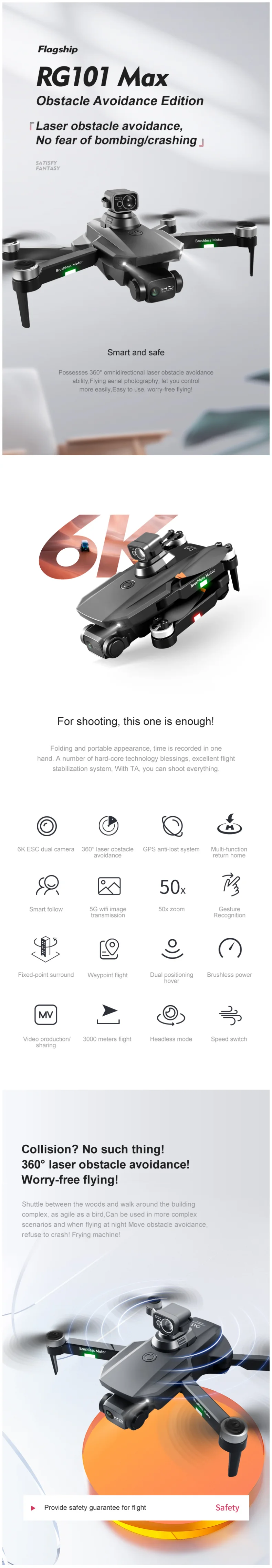 GR101 Drone ESC HD Camera 6K professional camera gps Quadcopter 6 GR101 Drone, rgioi max obstacle avoidance possesses 360" omni