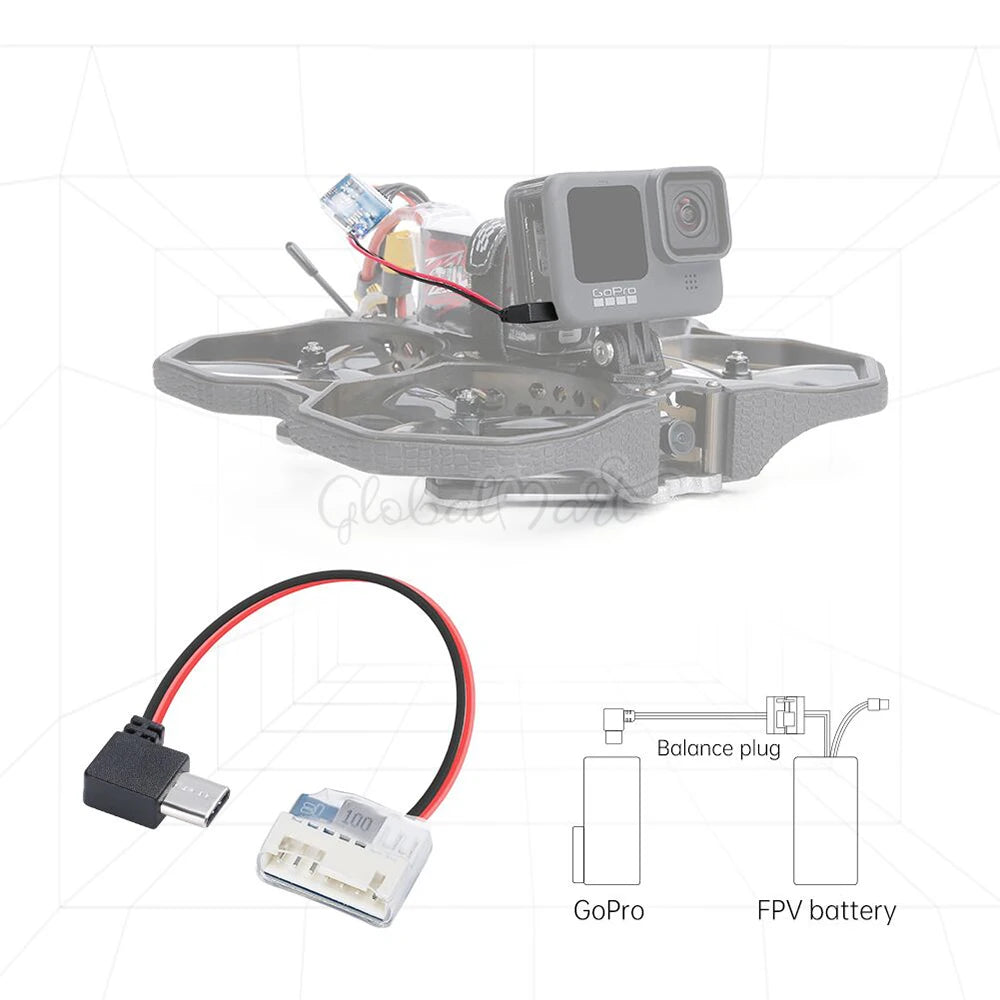 Type C to 5V Balance Plug Power Cable, A charging cable suitable for GoPro Hero cameras 6-11 and FPV RC drones.