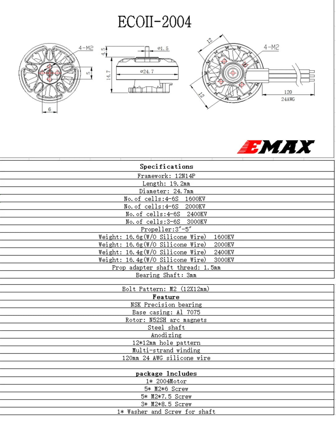 Emax ECO II Series 2004 Motor, ECOII-2004 M2 01.5 4-M2 0241 420 24