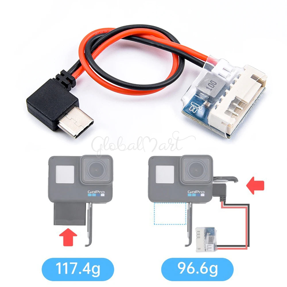 Type C to 5V Balance Plug Power Cable, Type-C charging cable for GoPro cameras and FPV RC drones, compatible with Hero 6-11 models.