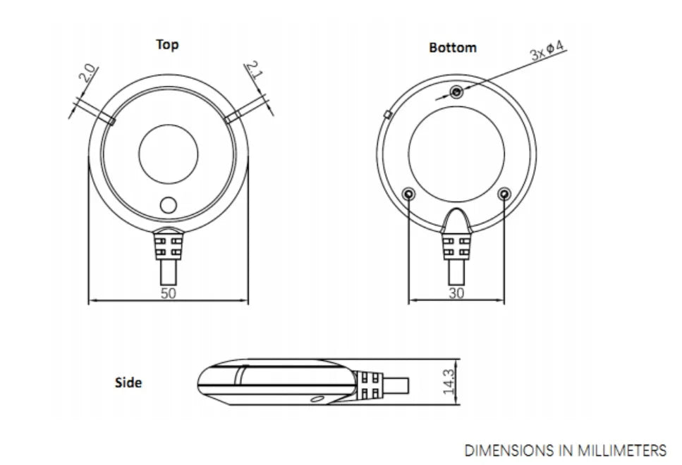 Holybro M9N GPS, Bottom Side DIMENSIONS IN MILLIMETERS Top 3x