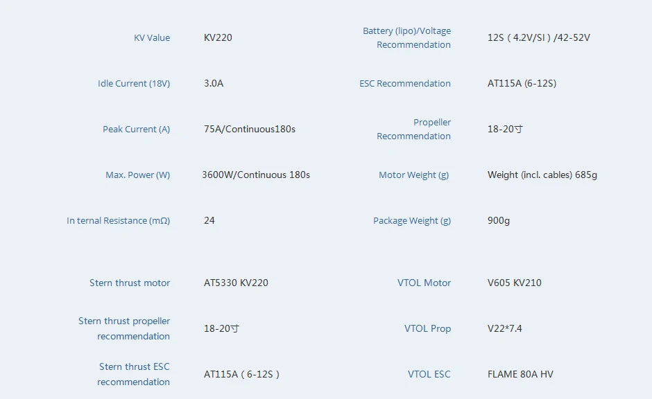 T-motor AT5330-A KV220 Brushless Motor - AT Series Outrunner 12S Max Thrust 11.9KG For Fixed Wing RC Racing Drone VTOL 11 T-motor, Stern thrust motor AT5330 KV220 VTOL Motor V6o5 K