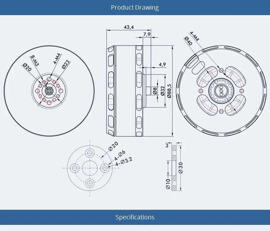 T-motor V804 KV170 Brushless Motor SPECIFICATIONS