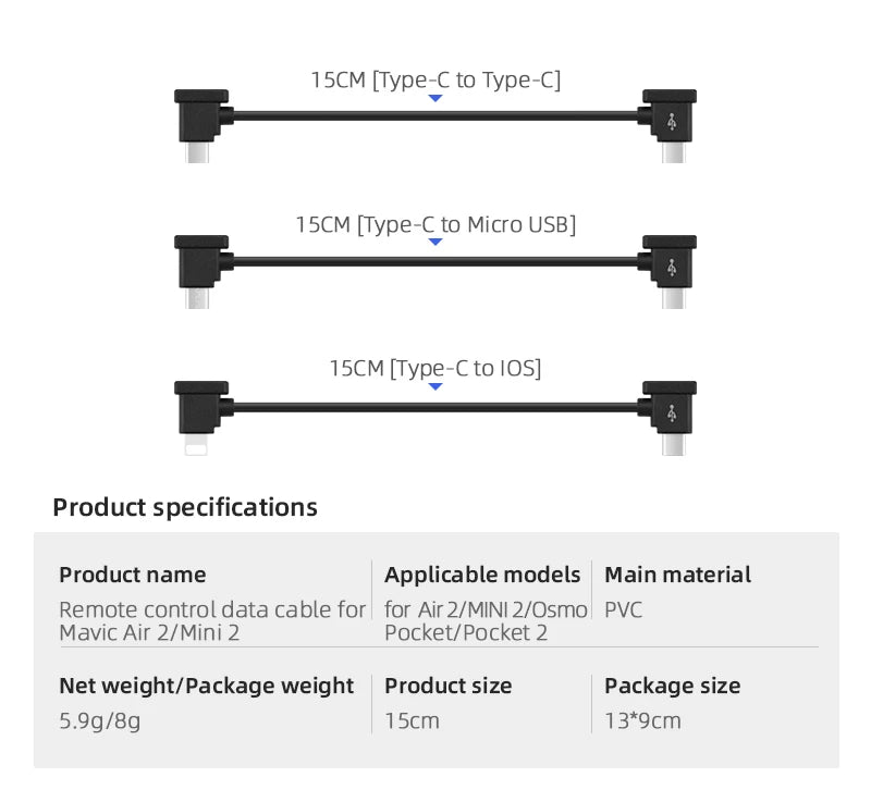 Data Cable for DJI Mavic 3/Air 2/2S/Mini 2/MINI 3 PRO Drone Control IOS Type-C Micro-USB Adapter Wire 18 Air 2/MINI 2/Osmo PVC Mavic Air/Mini