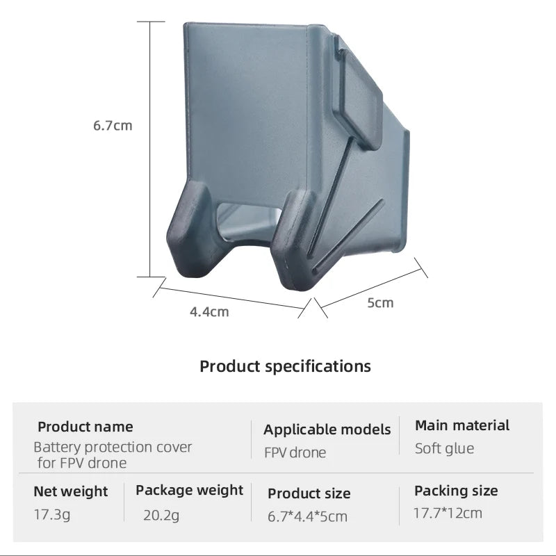 2 IN 1 Battery Protector Cover for DJI FPV Drone - Soft Glue Shell Landing Gear for DJI FPV Combo 10mm Height Extended Tripod 10 2 IN 1 Battery Protector Cover for DJI FPV Drone, 6.7cm Scm 4.4cm Product name Applicable models Main material Battery