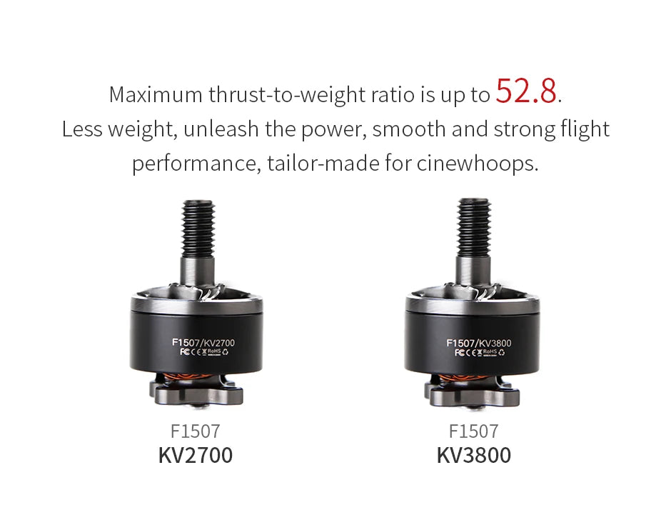 T-MOTOR, maximum thrust-to-weight ratio is up to 52.8 . F1507/K