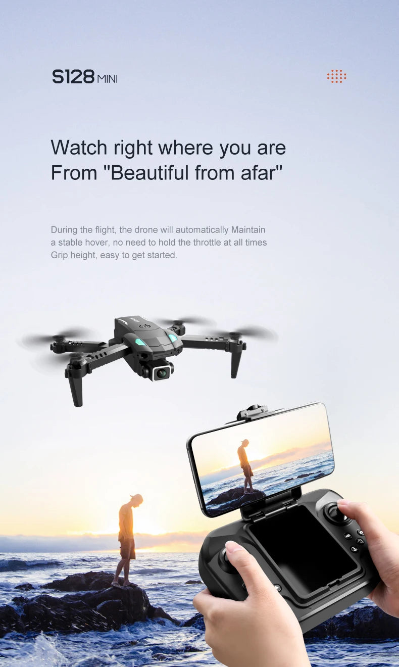S128 Drone, drone will automatically maintain stable hover; no need to hold the throttle at