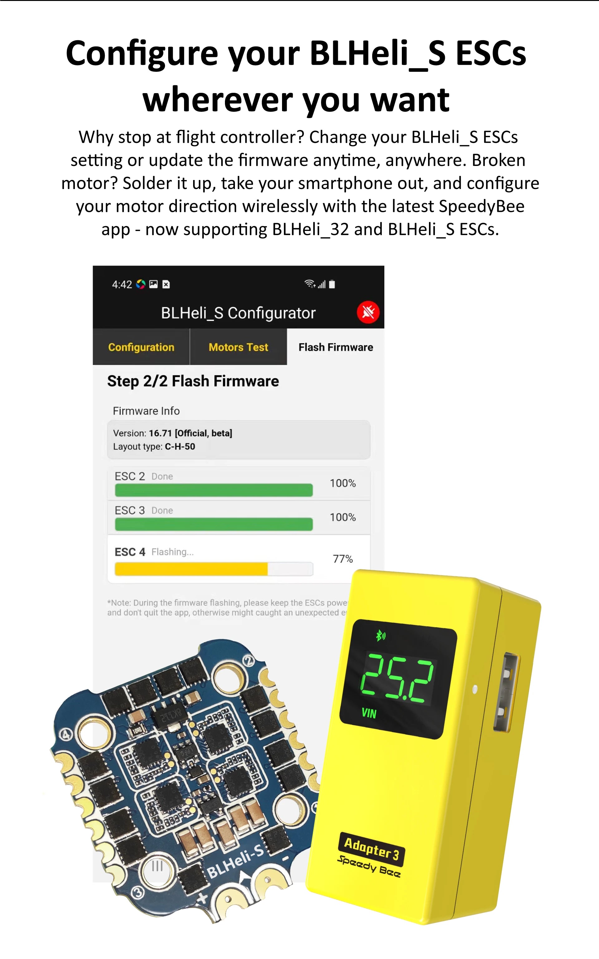 SpeedyBee Adapter, BLHeli_S Configurator Configuration Motors Test Flash Firmware Step 2