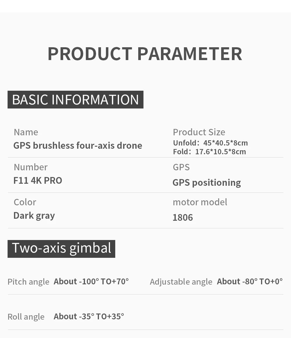 SJRC F11 / F11S Pro Drone - With 4K HD Camera 3KM WIFI GPS EIS 2-axis Anti-Shake Gimbal FPV Brushless Quadcopter Professional RC Dron Professional Camera Drone 50 SJRC F11 / F11S Pro Drone, GPS Fll 4K PRO GPS positioning Color motor model Dark gray 1806 Two-axis