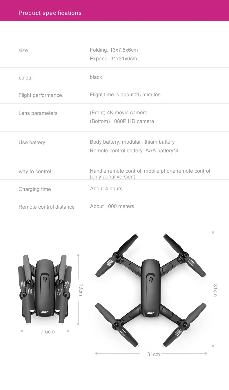 F6 Drone, product specifications size folding: 13x7.sx6cm