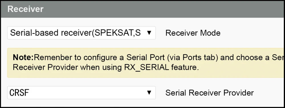 GEPRC ELRS Nano Receiver, configure a serial port (via Ports tab) and choose a Ser Receiver Provide