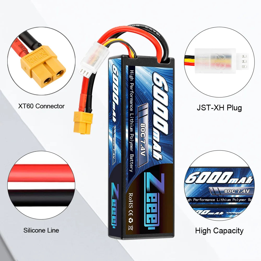 1/2Units Zeee LiPo Battery. Zeee LiPo Battery 2S 7.4V 6000mAh - 80C