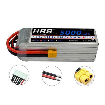 HRB 6S 22.2V Lipo Battery, HRBAFe HAB Pot 5oo0nah 07.4v 011.l