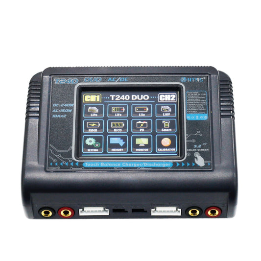 Зарядний пристрій HTRC T400/T240/T150 Lipo - двоканальний сенсорний екран, балансовий розрядник, змінний струм, 200 Вт, постійний струм, 400 Вт, зарядний пристрій для іграшок моделей радіоуправлінь