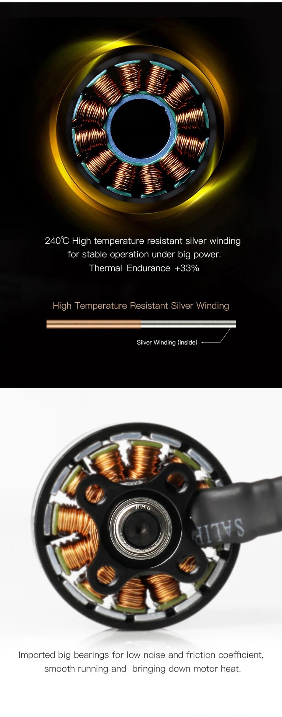 1/2/4PCS T-MOTOR F80 PRO 1900/ 2200/ 2500KV FPV Racing Brushless Motor pulling force 2115g Super Motor for RC FPV Racing Drone 13 1/2/4PCS T-MOTOR, 2408C High temperature resistant silver winding for stable operation under power . big bearings