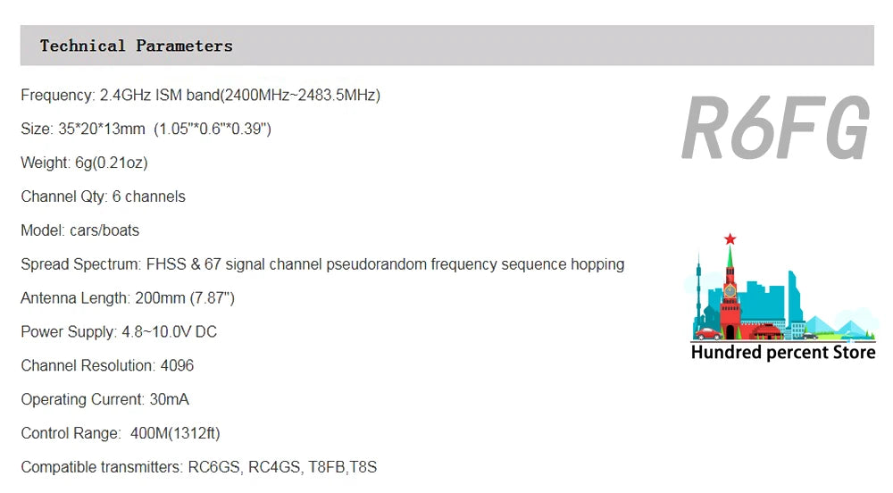 Radiolink 2.4GHz 6CH Receiver, 2.4GHz ISM band(2400MHz--2483.5MHZ) Size: