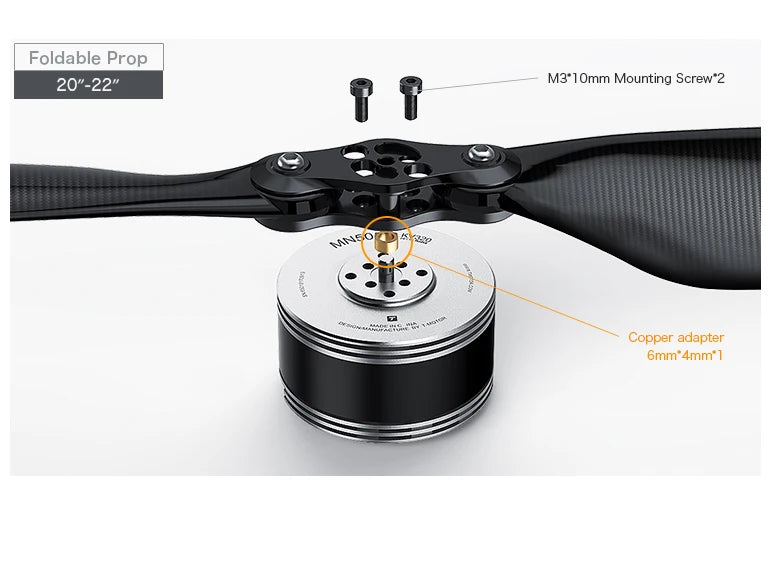 T-Motor MN501-S KV240 5.3KG Thrust Brushless Electrical Motor Navigator Series For Multicopter Aircraft RC Rotor Drones 10 T-Motor, Foldable 20"-22" M3" Omm Mounting Screw"2 4? Copper
