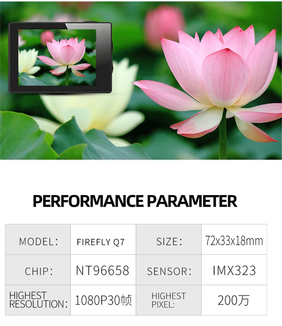 Hawkeye Firefly Q7 Action Camera - 1080P 30FPS WIFI SONY IMX332 0.66inch OLED 10m WiFi for FPV Drone Wargame Live CS Rail Recorder 21 Hawkeye Firefly Q7 Action Camera, FIREFLY Q7 SIZE: 72x33xl8mm CHIP: