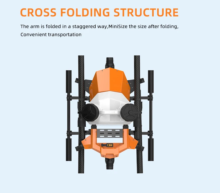 EFT G610 10L Agriculture Drone, CROSS FOLDING STRUCTURE The arm is folded in a stagg
