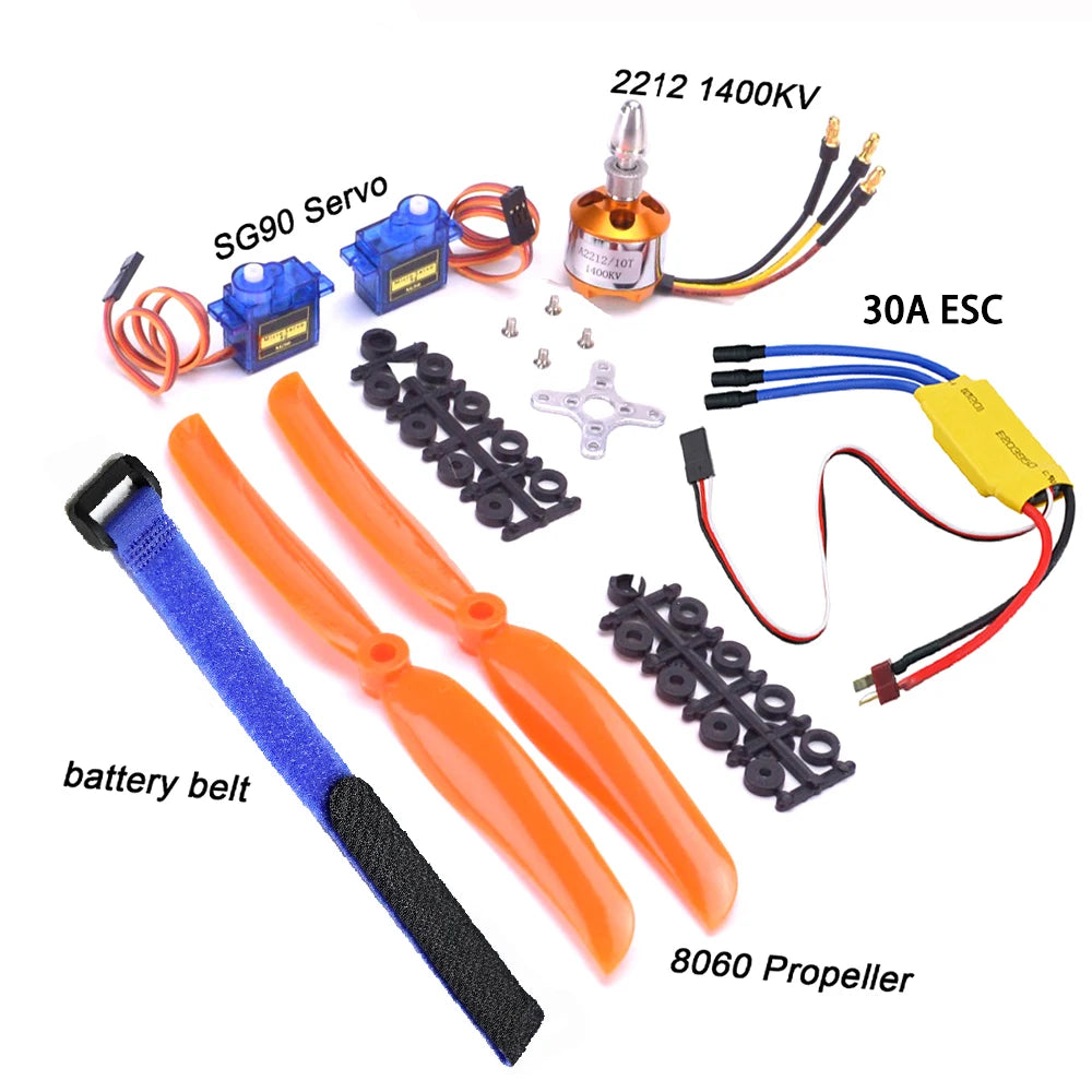 XXD A2212 2212 1400KV Brushless Motor 30A ESC Motor SG90 9G Micro Servo 8060 Propeller Set for RC Fixed Wing Plane 18 ESC belt Propeller Servo SG9O 1Zi2/10T Mi