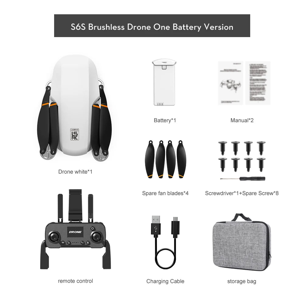 S6S Mini Drone, Battery*1 Manual*2 0 TT V Drone white*1 Ttt