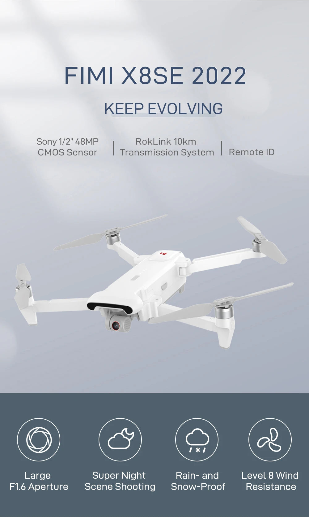 FIMI X8se 2022 V2 4K HD Camera Drone, FIMI X8SE 2022 KEEP EVOLVING Sony 1/2" 48MP