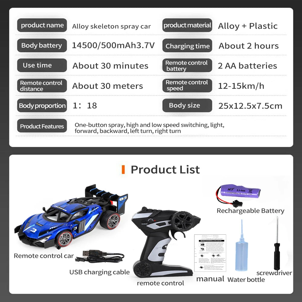 RC Car, car battery 14500/500mAh3.7V Charging time About 2 hours Use time About 30