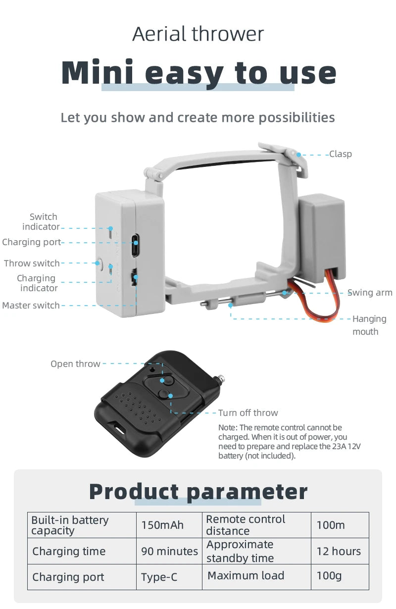 Drone Airdrop, Aerial thrower Mini easy to use Let you show and create more possibilities Clasp
