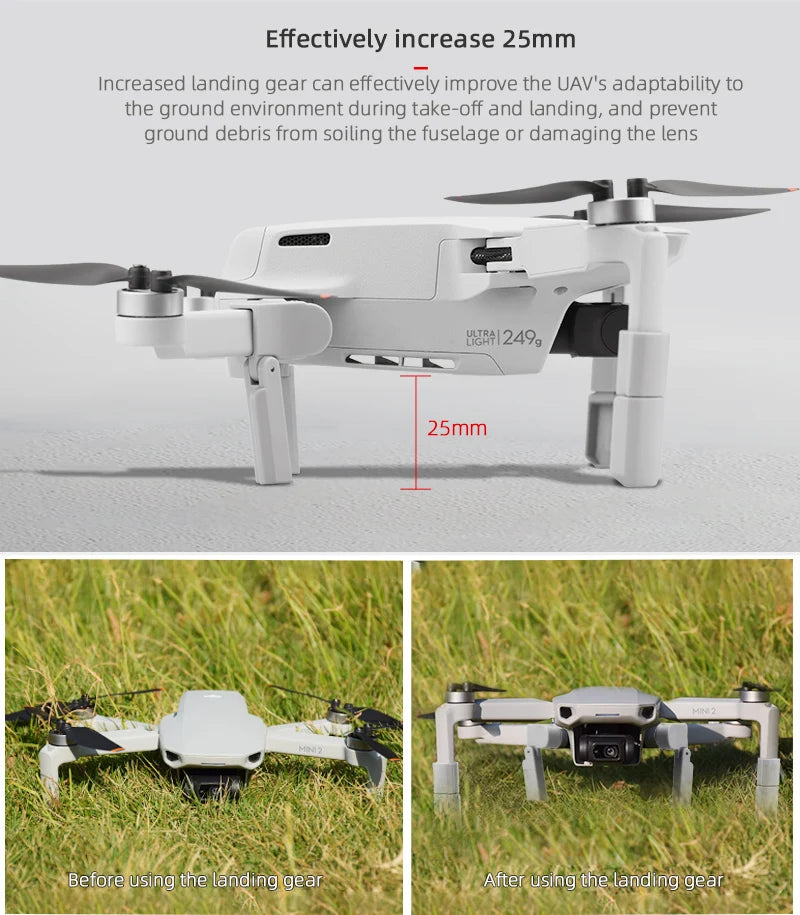 Foldable Heightening Landing Gear Leg Heighten for DJI Mavic Mini 2/Mini SE Drone Accessories Drone Feet Stand Support Protector 14 Foldable Heightening Landing Gear, increased landing gear can effectively improve the UAV's adaptability to the ground environment during take