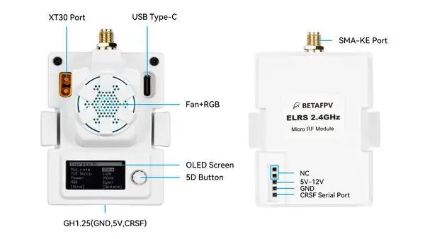 BETAFPV ExpressLRS ELRS. XT30 Port USB Type SMA-KE Port Fan+RGB BETAFP