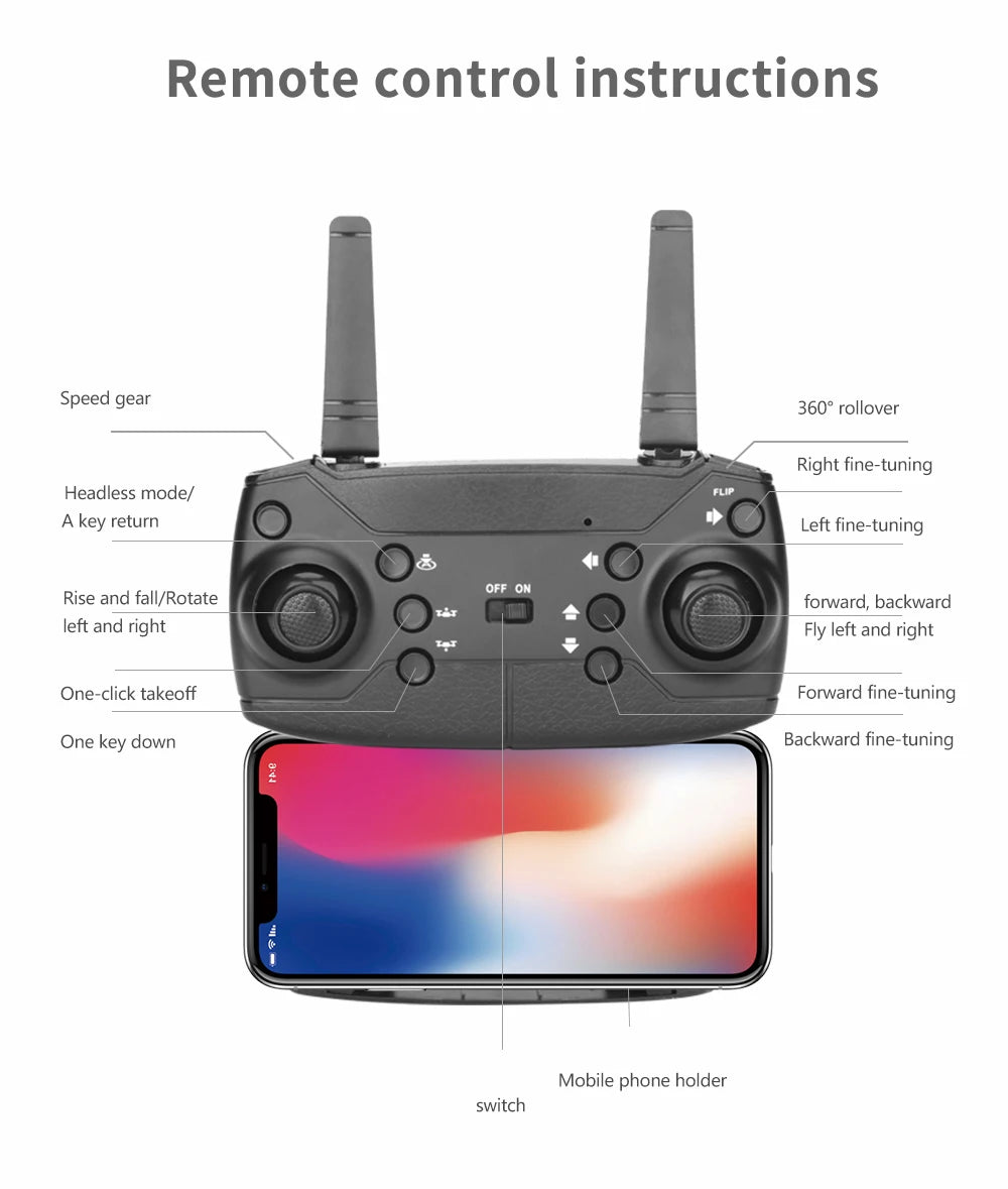 XYRC K3 Mini Drone - 4k HD Wide-Angle Dual Camera WIFI Fpv Air Pressure Altitude Hold Foldable Quadcopter RC Dron Gifts 42 XYRC K3 Mini Drone, remote control instructions speed gear 360" rollover right fine-tun