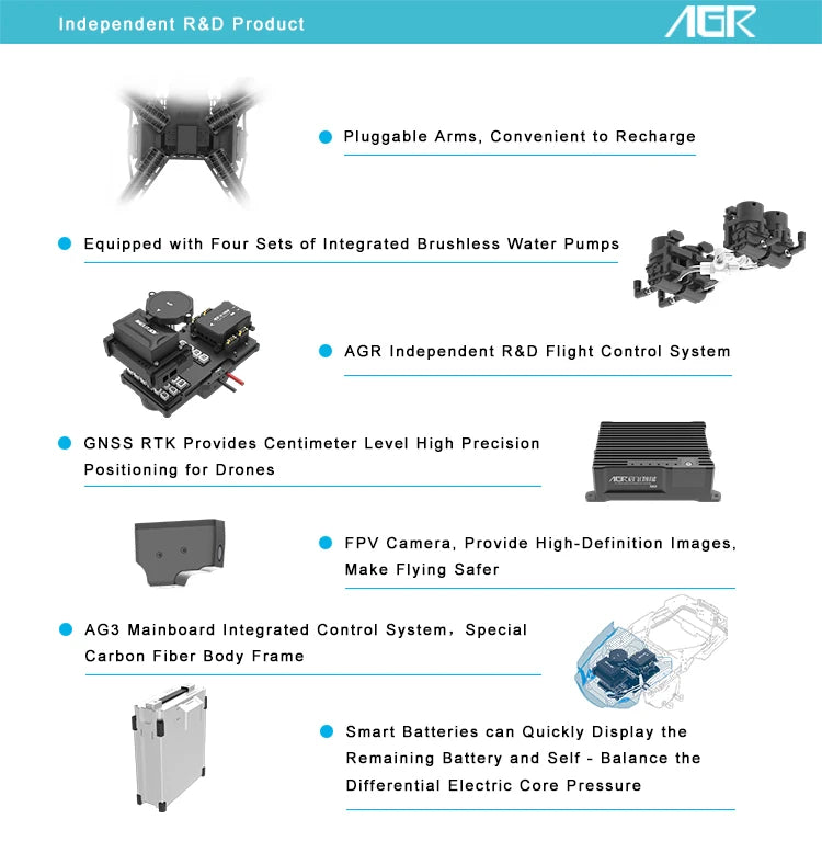 AGR A16 16L Agriculture Drone - 16KG agriculture diy sprayer drone UAV frame 10 AGR A16 16L Agriculture Drone, AGR Pluggable Arms Convenient to Recharge Equipped with Four Sets