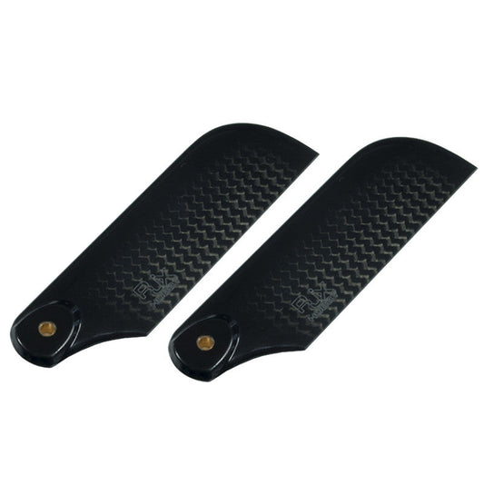 RJXHOBBY 80mm 3K Carbon Fiber Tail Blades, Pair of RJXHOBBY 3K carbon fiber helicopter tail rotor blades with woven finish and mounting bolt hole