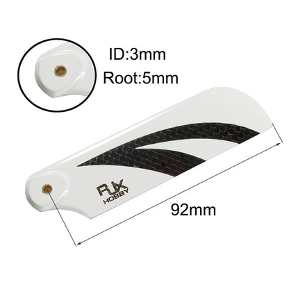 RJXHOBBY 92mm Carbon Fiber Tail Blades, RJXHOBBY 92mm carbon fiber tail blade with 3mm ID and 5mm root mounting hole, white finish