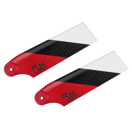 RJXHOBBY Red 95mm Carbon Fiber Tail Blades, Pair of RJXHOBBY 95mm red carbon fiber tail blades with black weave section and white tips
