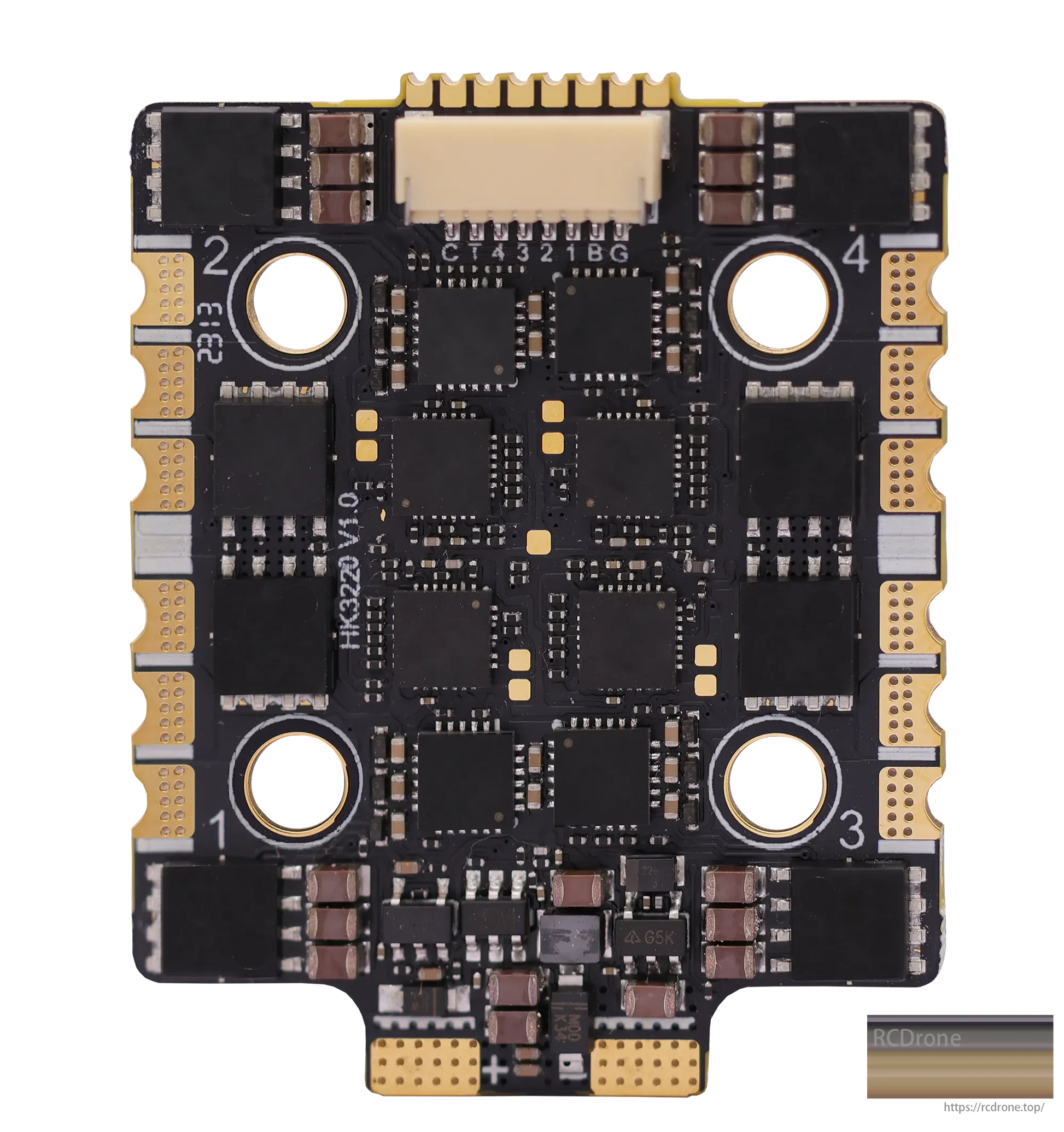 HAKRC BLHeli_32 3220 65A 4-in-1 ESC for FPV drones, with CT4321BG chip and labeled connectors, supports 2S–8S.